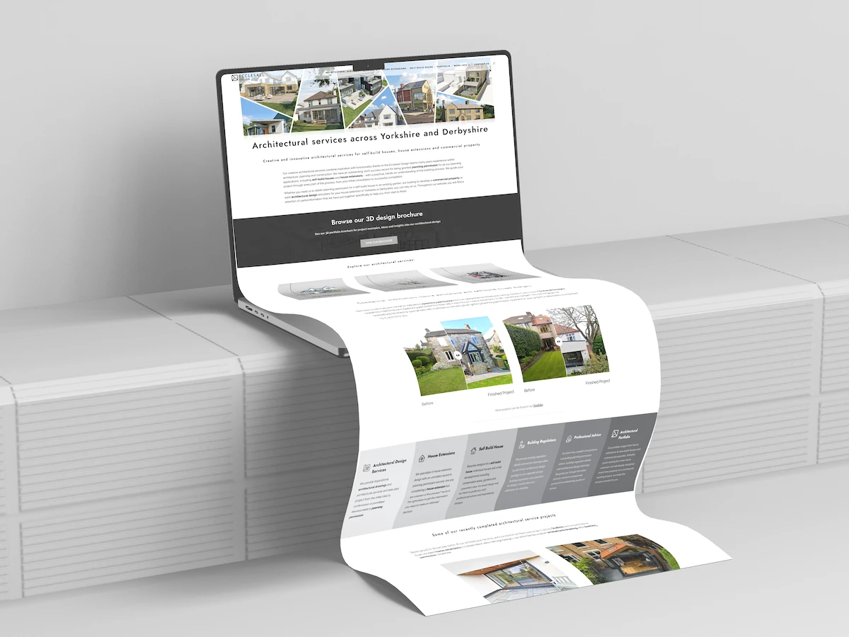 Ecclesall Design website mockup showcasing house extensions and architectural services